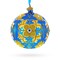 Jeweled Golden Leaves on Blue Glass Ball Christmas Ornament 4 Inches
